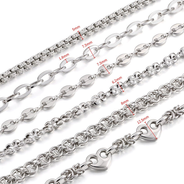 Stainless Steel Handmade Coffee Bean Keel Heart Oval Chain Necklace Bracelet With Electrolytic Brightening