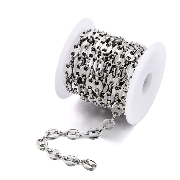 Stainless Steel Handmade Coffee Bean Keel Heart Oval Chain Necklace Bracelet With Electrolytic Brightening