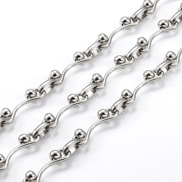 Stainless Steel Handmade Double Bead Chain Nonfading Necklace Bracelet With Electrolysis Brightening