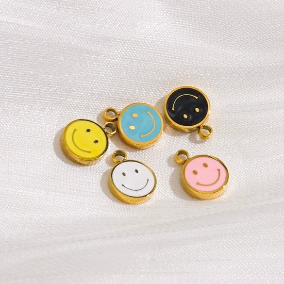 Stainless Steel Handmade Dripping Oil Smiley Small Pendant Accessories