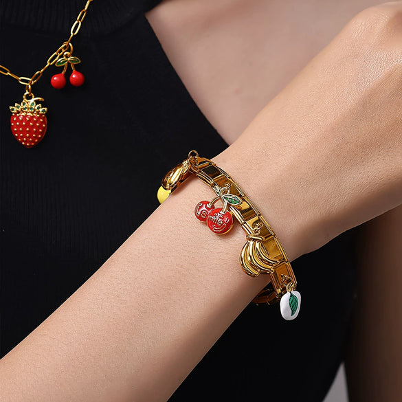 316L Stainless Steel Handmade Fruit Shaped Pendant Jewelry Strawberry Cherry Apple Electroplated Simple Style
