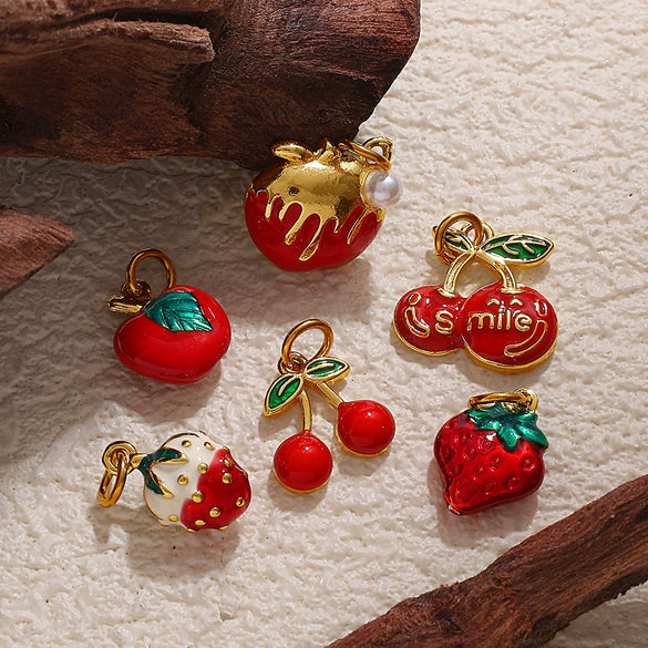 316L Stainless Steel Handmade Fruit Shaped Pendant Jewelry Strawberry Cherry Apple Electroplated Simple Style