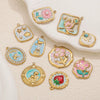 Stainless Steel Handmade Garden Oil Painting Round Wind Pendant Necklace And Bracelet Accessories With Electroplating