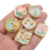 Stainless Steel Handmade Garden Oil Painting Round Wind Pendant Necklace And Bracelet Accessories With Electroplating