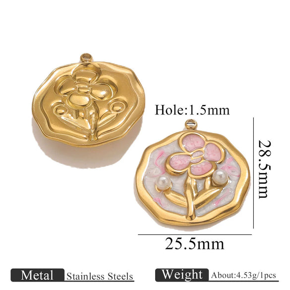 Stainless Steel Handmade Garden Oil Painting Round Wind Pendant Necklace And Bracelet Accessories With Electroplating
