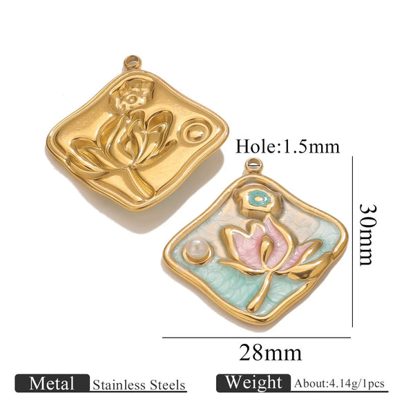 Stainless Steel Handmade Garden Oil Painting Round Wind Pendant Necklace And Bracelet Accessories With Electroplating