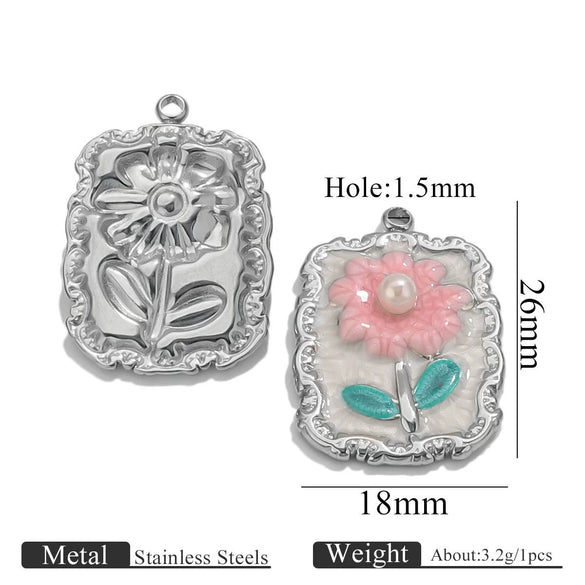Stainless Steel Handmade Garden Oil Painting Round Wind Pendant Necklace And Bracelet Accessories With Electroplating