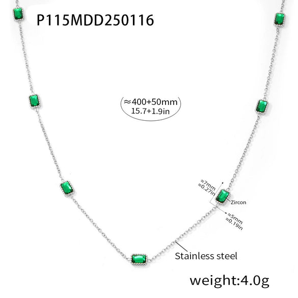 316L Stainless Steel Handmade Inlaid Emerald Zircon Necklace And Bracelet Light Luxury Electroplated For Women