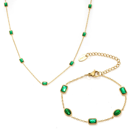 316L Stainless Steel Handmade Inlaid Emerald Zircon Necklace And Bracelet Light Luxury Electroplated For Women