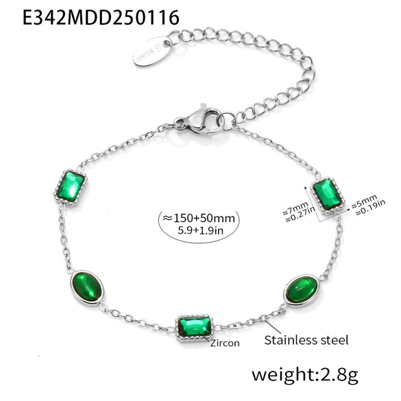316L Stainless Steel Handmade Inlaid Emerald Zircon Necklace And Bracelet Light Luxury Electroplated For Women
