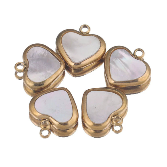 Stainless Steel Handmade Jewelry Accessories Natural Shell Peach Heart Pendant For Necklace And Earrings With Electroplating