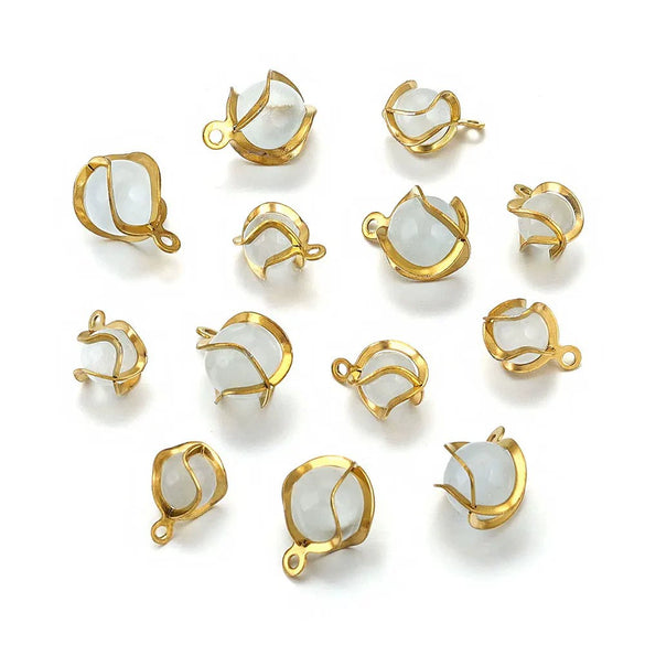 Stainless Steel Handmade Jewelry Accessories With Cat's Eye Stone Twist Flower Pendant And Electroplating Treatment