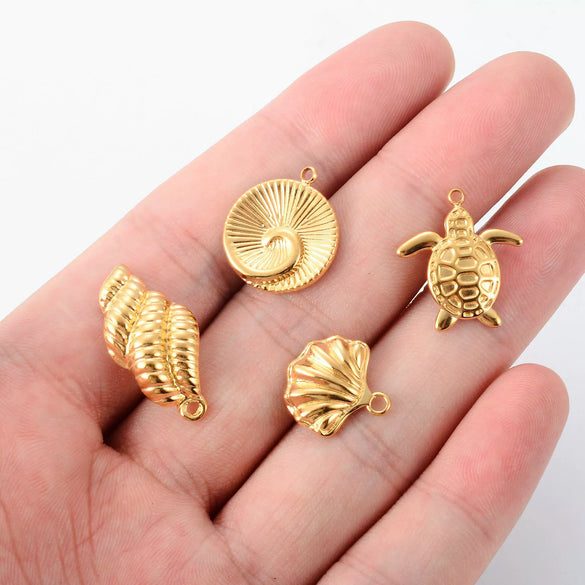 Stainless Steel Handmade Marine Series Turtle Shell Conch Jewelry Necklace Pendant Accessories With Electroplating
