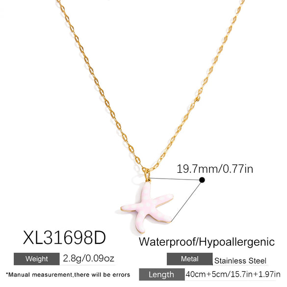 Stainless Steel Handmade Ocean Element Starfish Pendant Necklace With Electroplating For Women