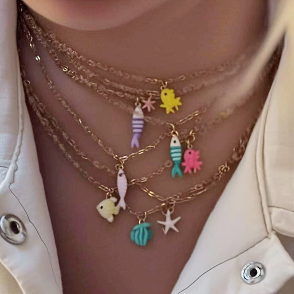 Stainless Steel Handmade Ocean Element Starfish Pendant Necklace With Electroplating For Women