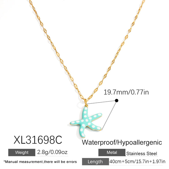 Stainless Steel Handmade Ocean Element Starfish Pendant Necklace With Electroplating For Women