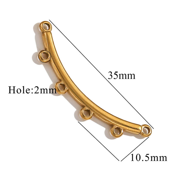 Stainless Steel Handmade Porous Curved Trinket Connector Jewelry Making Raw Material With 18K Electroplating