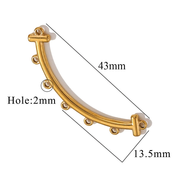 Stainless Steel Handmade Porous Curved Trinket Connector Jewelry Making Raw Material With 18K Electroplating