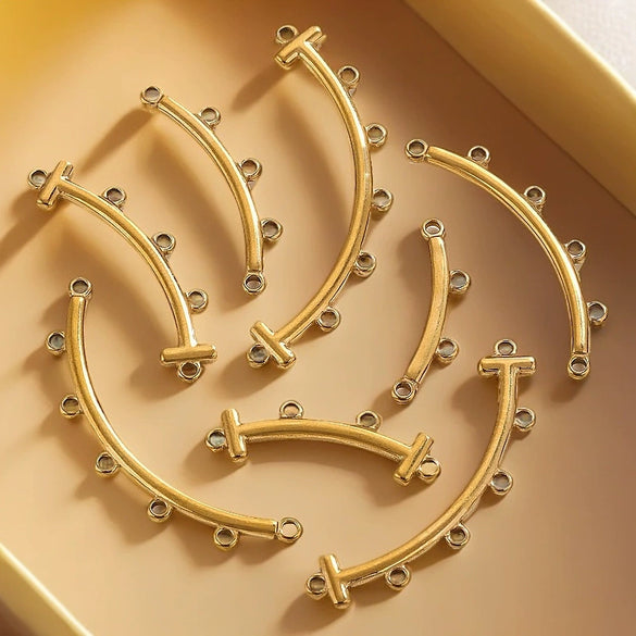 Stainless Steel Handmade Porous Curved Trinket Connector Jewelry Making Raw Material With 18K Electroplating