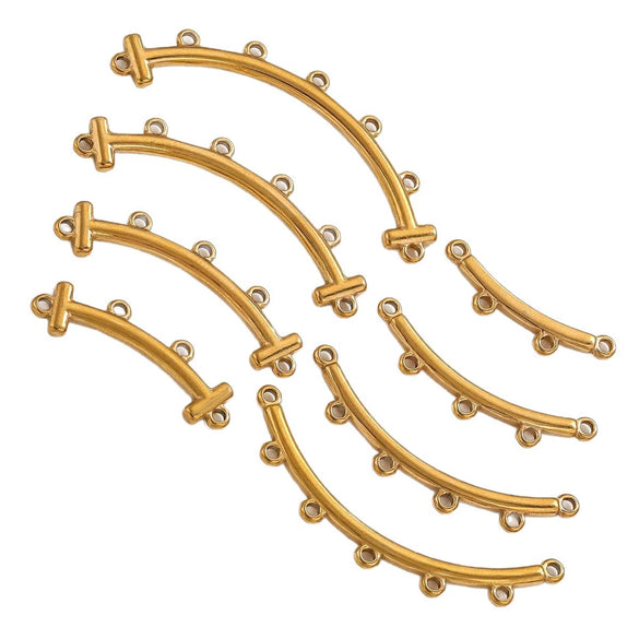 Stainless Steel Handmade Porous Curved Trinket Connector Jewelry Making Raw Material With 18K Electroplating