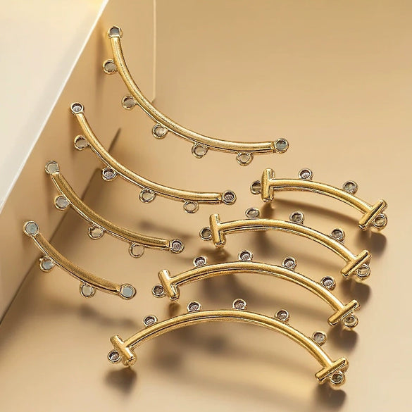 Stainless Steel Handmade Porous Curved Trinket Connector Jewelry Making Raw Material With 18K Electroplating