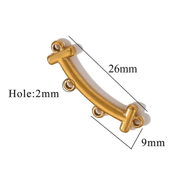 Stainless Steel Handmade Porous Curved Trinket Connector Jewelry Making Raw Material With 18K Electroplating