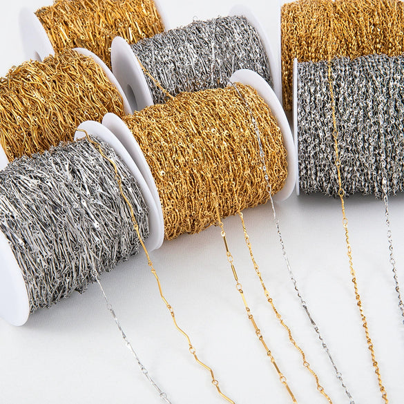 Stainless Steel Handmade Round Bar Chain Necklace Accessories With Electroplating