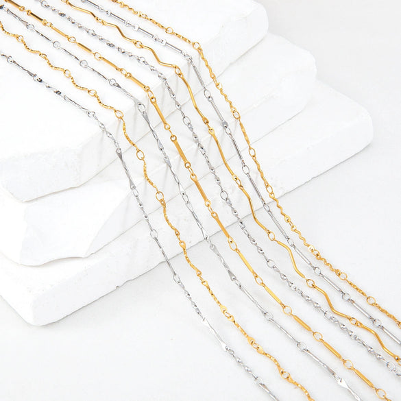 Stainless Steel Handmade Round Bar Chain Necklace Accessories With Electroplating