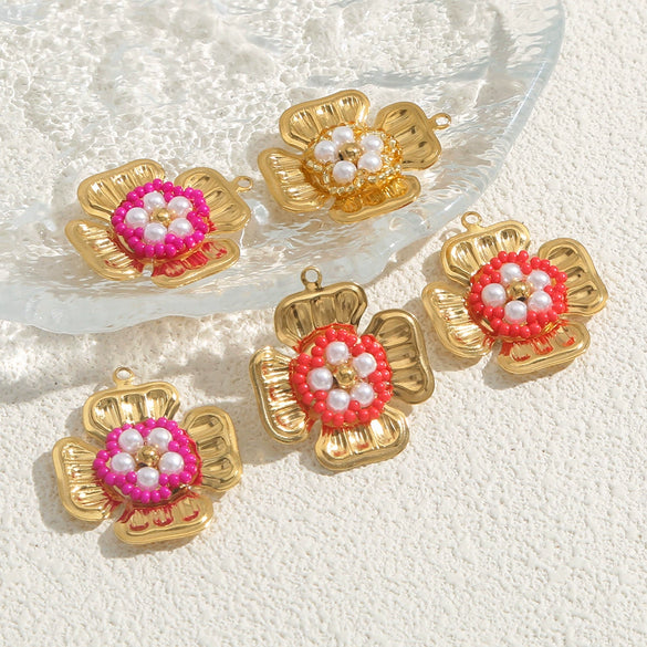 Stainless Steel Handmade Woven Flower Pearl Pendant Jewelry Accessories Earrings With Electroplating
