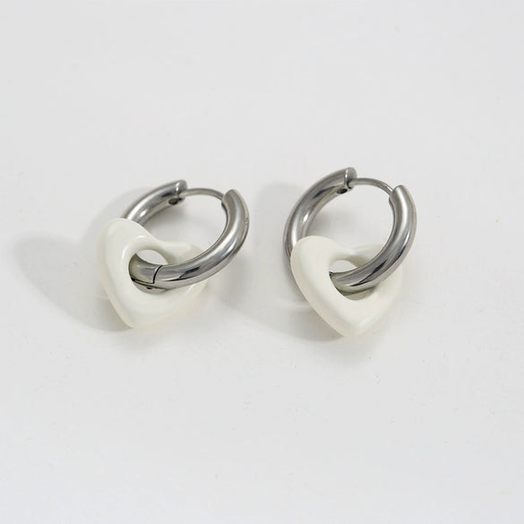 Stainless Steel Handpainted Enamel Heart And U Shape Electroplated Gold Women's Earrings