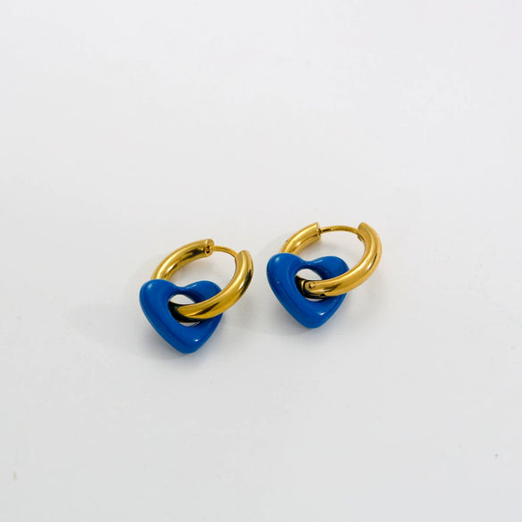 Stainless Steel Handpainted Enamel Heart And U Shape Electroplated Gold Women's Earrings