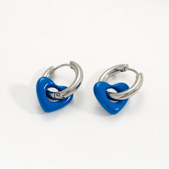 Stainless Steel Handpainted Enamel Heart And U Shape Electroplated Gold Women's Earrings