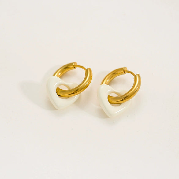 Stainless Steel Handpainted Enamel Heart And U Shape Electroplated Gold Women's Earrings