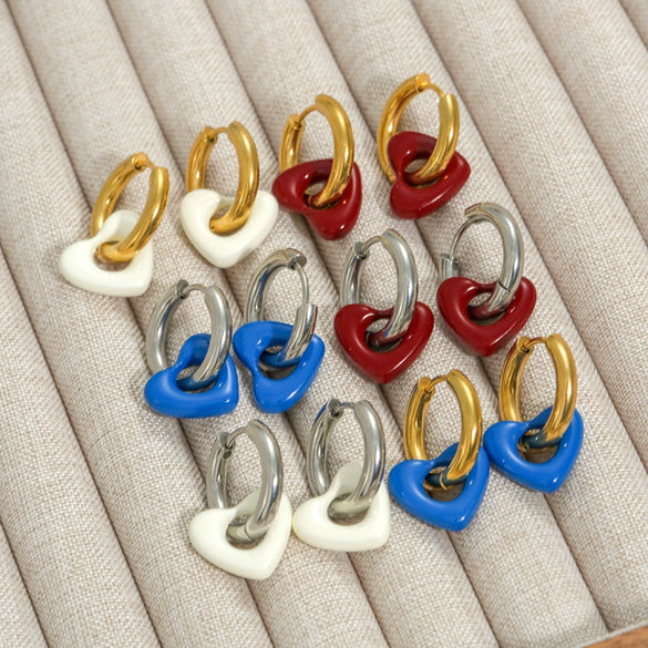 Stainless Steel Handpainted Enamel U Shape Heartshaped Electroplated Women's Earrings