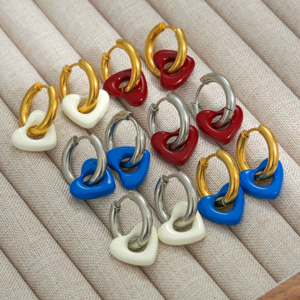 Stainless Steel Handpainted Enamel U Shape Heartshaped Electroplated Women's Earrings