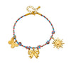 Stainless Steel Handwoven Color Rope Goldplated Bow Sun Pendant Women's Jewelry Bracelet