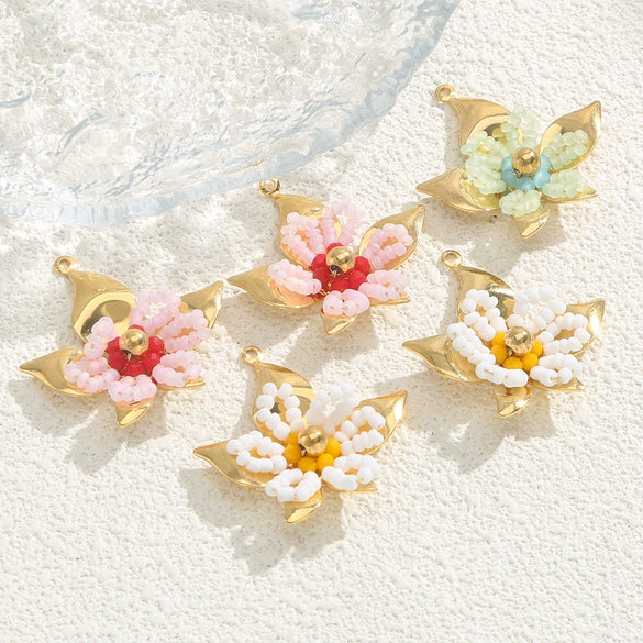 Stainless Steel Handwoven Flower And Bow Pattern Pendant Jewelry Accessories For Necklace And Earrings