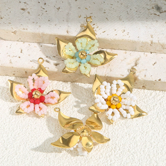 Stainless Steel Handwoven Flower And Bow Pattern Pendant Jewelry Accessories For Necklace And Earrings