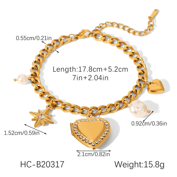 Stainless Steel Heart And Eightpointed Star Pendant Bracelet With Electroplating Ins Style