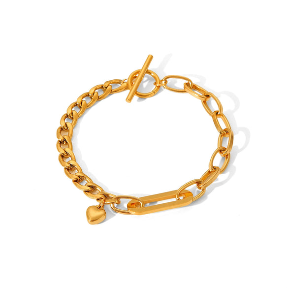 Stainless Steel Heart And Geometric Pattern Love Pendant Electroplated Titanium Steel Women's Bracelet