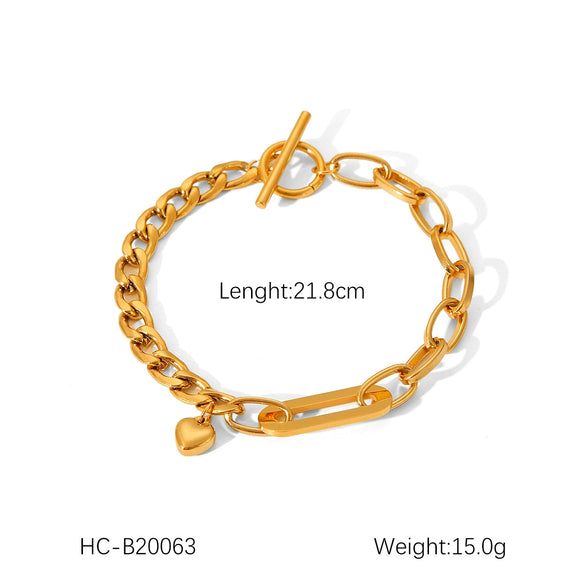 Stainless Steel Heart And Geometric Pattern Love Pendant Electroplated Titanium Steel Women's Bracelet