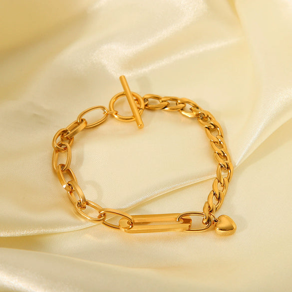 Stainless Steel Heart And Geometric Pattern Love Pendant Electroplated Titanium Steel Women's Bracelet