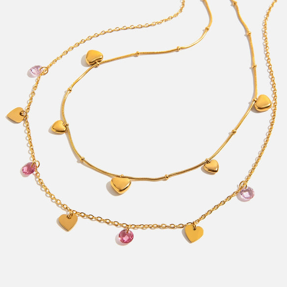 Stainless Steel Heart And Star Pendant Necklace Electroplated For Women