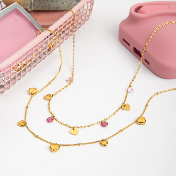 Stainless Steel Heart And Star Pendant Necklace Electroplated For Women