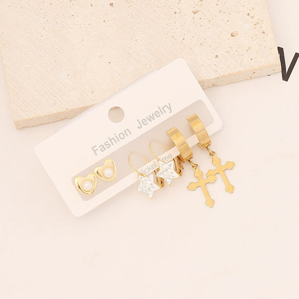 Stainless Steel Heart Butterfly Earring Set With Electroplating