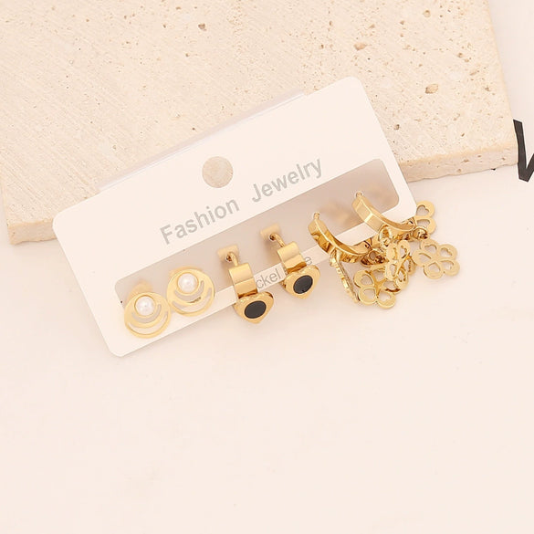 Stainless Steel Heart Butterfly Earring Set With Electroplating