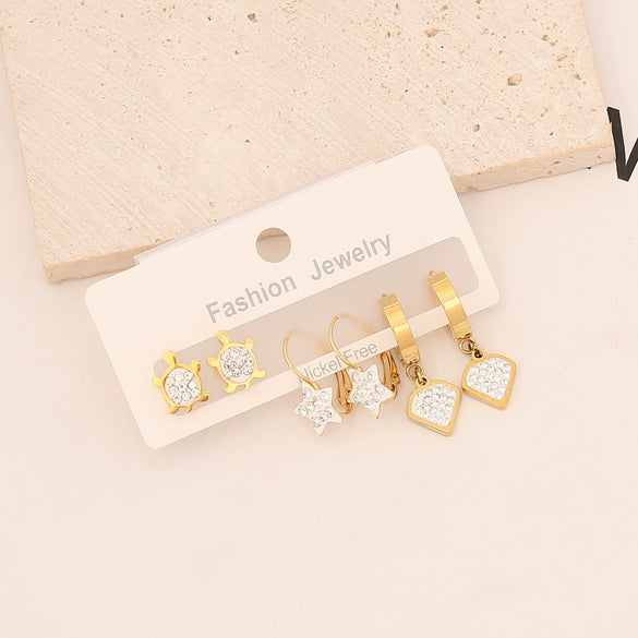 Stainless Steel Heart Butterfly Earring Set With Electroplating