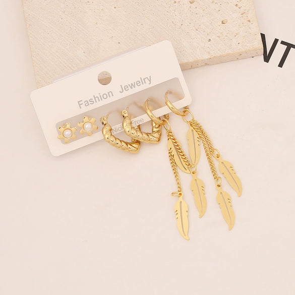 Stainless Steel Heart Butterfly Earring Set With Electroplating