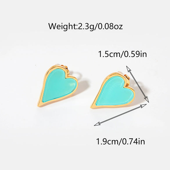 Stainless Steel Heart Drop Earrings French Retro Style Electroplated