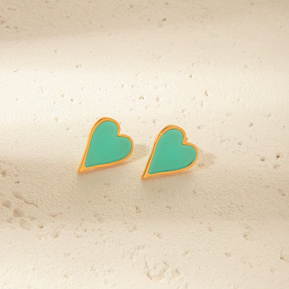 Stainless Steel Heart Drop Earrings French Retro Style Electroplated